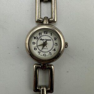 3/$30 Times Square Watch Women Silver Tone Small Dial Geometric Link Band